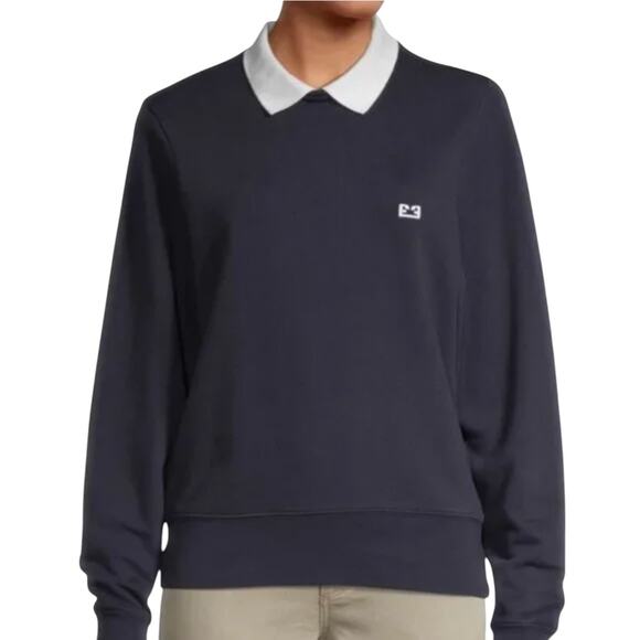 Frame Navy Blue Polo Collar Pullover Cotton Sweatshirt - Picture 2 of 11